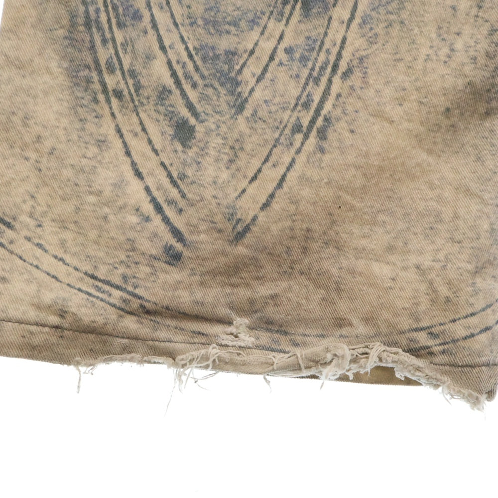 NO/FAITH STUDIOS(ノーフェイスストゥディオス) PRINTED DENIM BEI USED LOOK PRINTED プリント フレア デニム パンツ ブルー