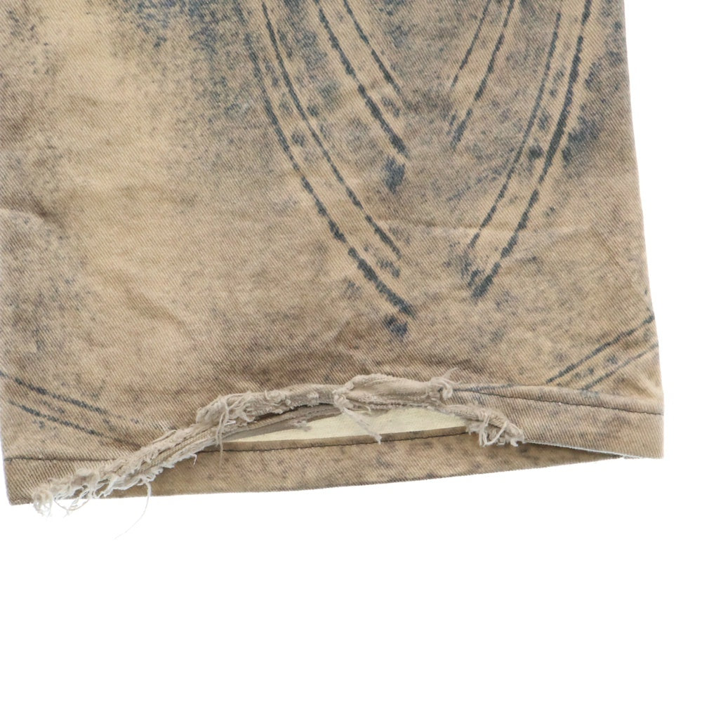 NO/FAITH STUDIOS(ノーフェイスストゥディオス) PRINTED DENIM BEI USED LOOK PRINTED プリント フレア デニム パンツ ブルー