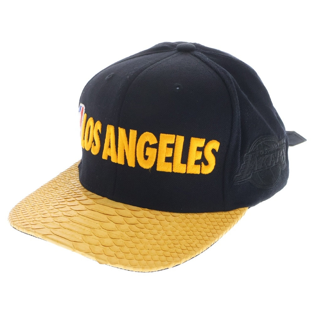 JUSTDON(ジャストドン) LOS ANGELES LAKERS エキゾチックレザー 6パネル ベースボール キャップ ブラック/イエロー