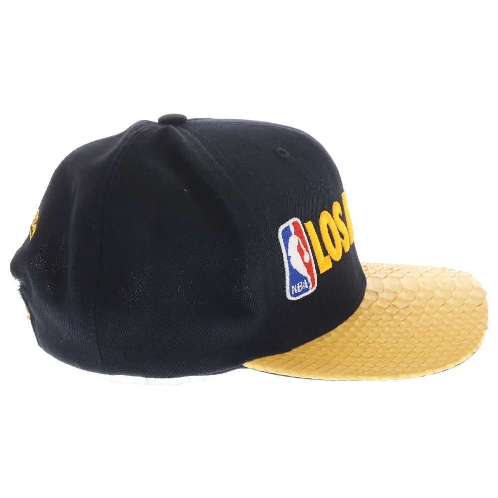 JUSTDON(ジャストドン) LOS ANGELES LAKERS エキゾチックレザー 6パネル ベースボール キャップ ブラック/イエロー