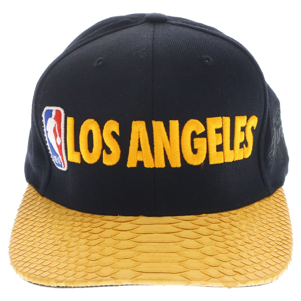 JUSTDON(ジャストドン) LOS ANGELES LAKERS エキゾチックレザー 6パネル ベースボール キャップ ブラック/イエロー