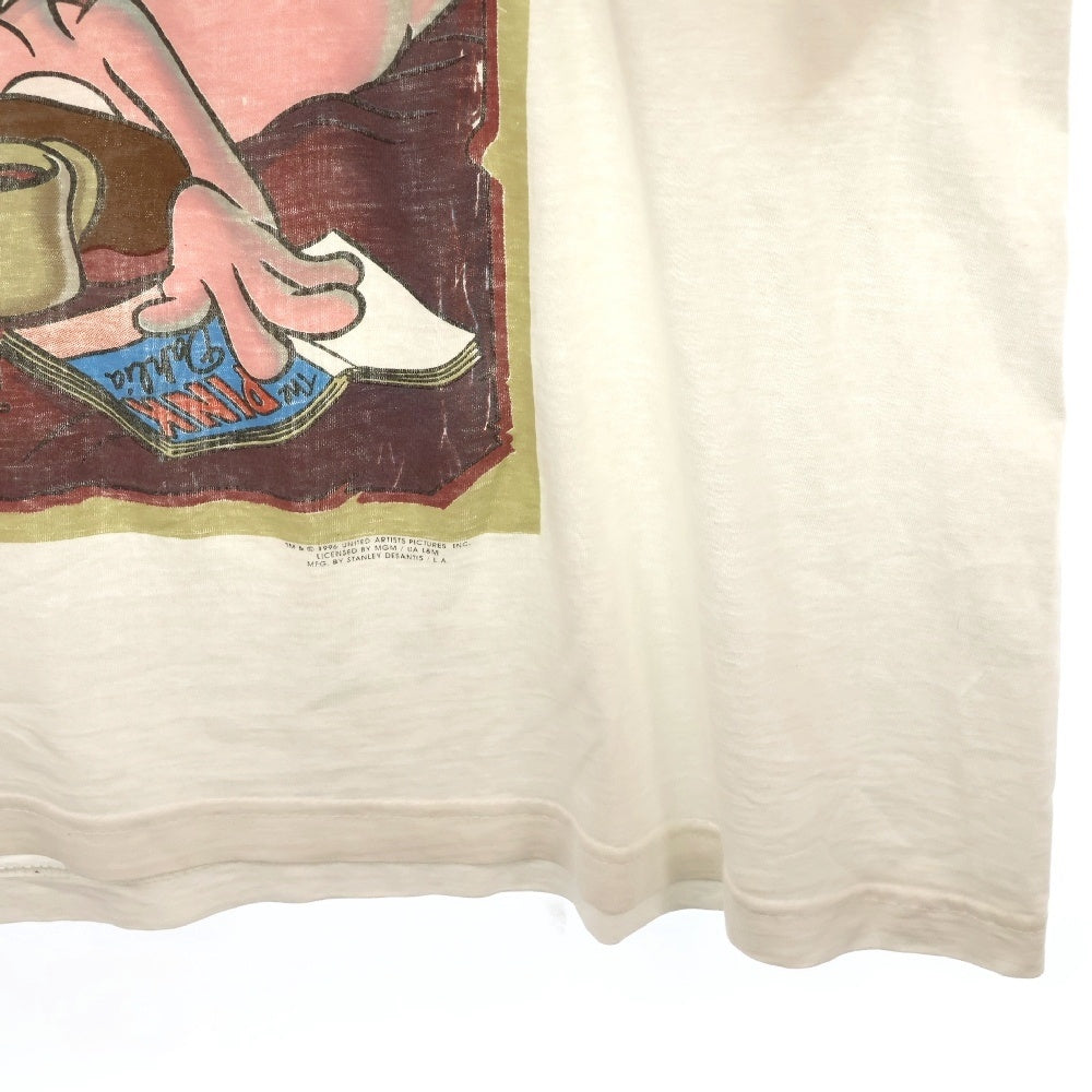 VINTAGE(ヴィンテージ) 90s PINK PANTHER 1996 PINK FICTION PULP FICTION PARODY ピンクパンサー ピンクフィクション パロディ フロント プリント Tシャツ 半袖カットソー ホワイト