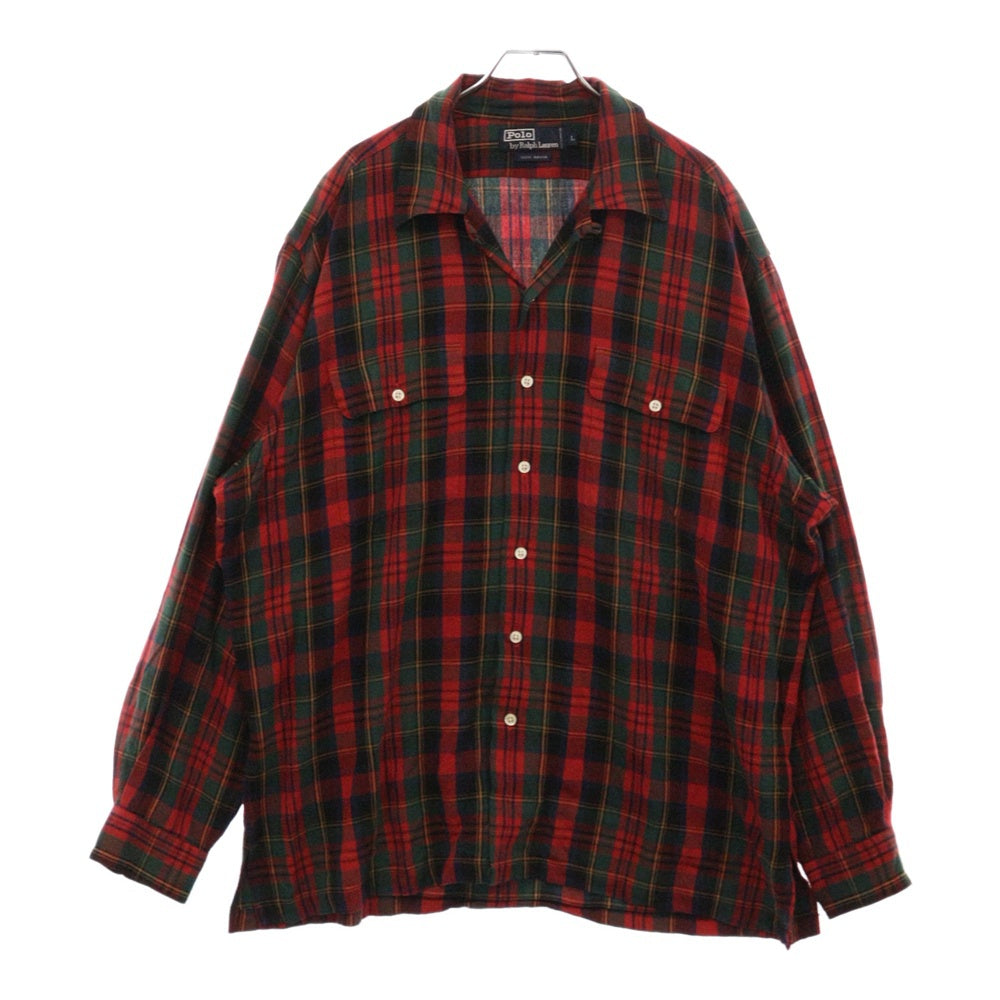 POLO RALPH LAUREN(ポロラルフローレン) RAYON オープンカラー チェック 長袖 シャツ レッド