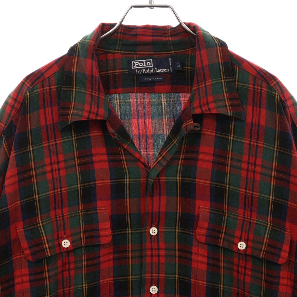 POLO RALPH LAUREN(ポロラルフローレン) RAYON オープンカラー チェック 長袖 シャツ レッド