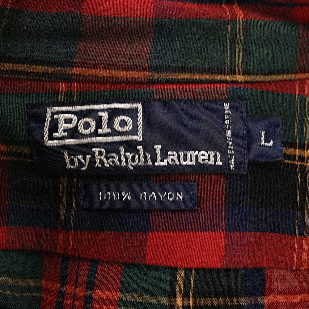 POLO RALPH LAUREN(ポロラルフローレン) RAYON オープンカラー チェック 長袖 シャツ レッド
