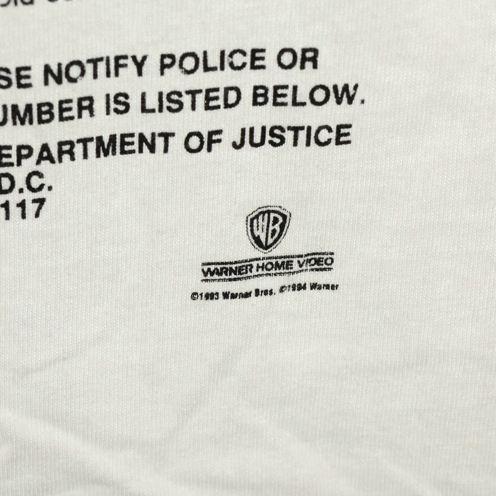 VINTAGE(ヴィンテージ) 90s 1993 THE FUGITIVE MOVIE TEE 逃走者を探せ ムービー フロントプリント半袖Tシャツ カットソー ホワイト