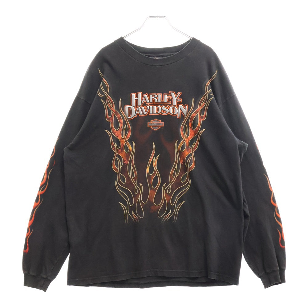 VINTAGE(ヴィンテージ) 90S Harley Davidson RED FLAME フレイム プリント ロングスリーブ 長袖Tシャツ ブラック