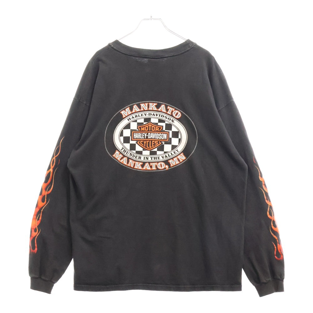VINTAGE(ヴィンテージ) 90S Harley Davidson RED FLAME フレイム プリント ロングスリーブ 長袖Tシャツ ブラック