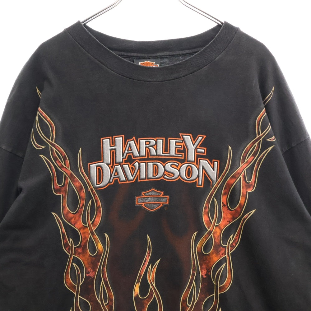 VINTAGE(ヴィンテージ) 90S Harley Davidson RED FLAME フレイム プリント ロングスリーブ 長袖Tシャツ ブラック