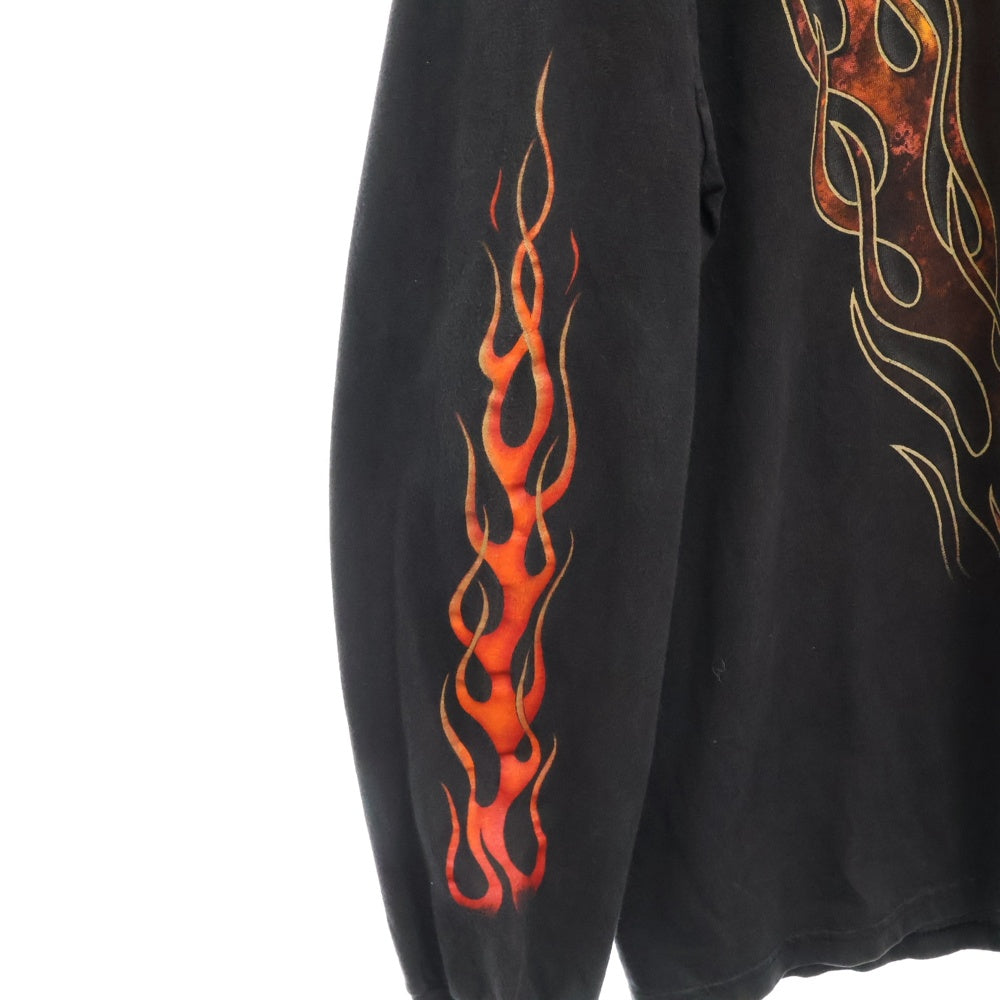 VINTAGE(ヴィンテージ) 90S Harley Davidson RED FLAME フレイム プリント ロングスリーブ 長袖Tシャツ ブラック