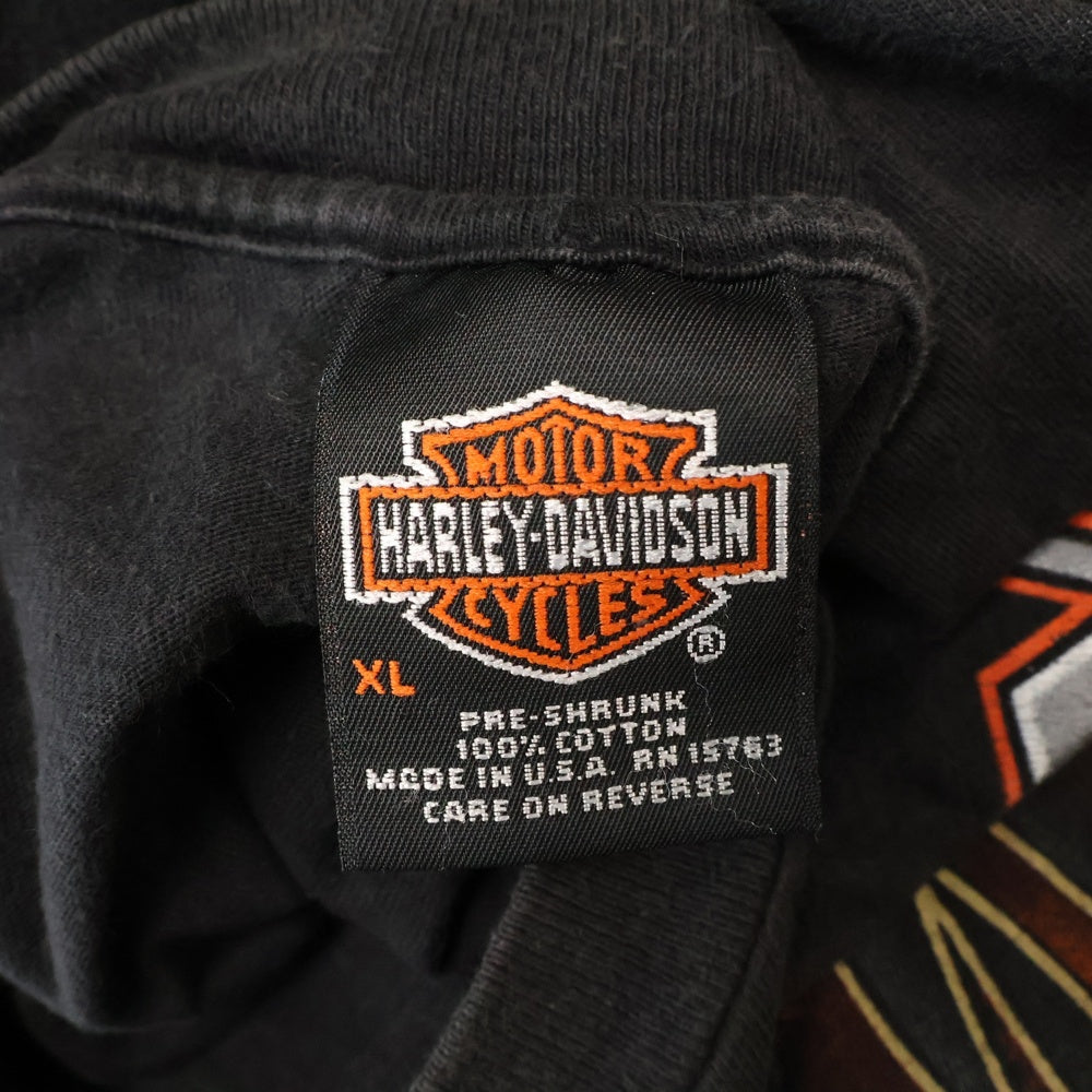 VINTAGE(ヴィンテージ) 90S Harley Davidson RED FLAME フレイム プリント ロングスリーブ 長袖Tシャツ ブラック
