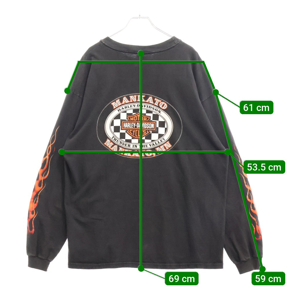 VINTAGE(ヴィンテージ) 90S Harley Davidson RED FLAME フレイム プリント ロングスリーブ 長袖Tシャツ ブラック