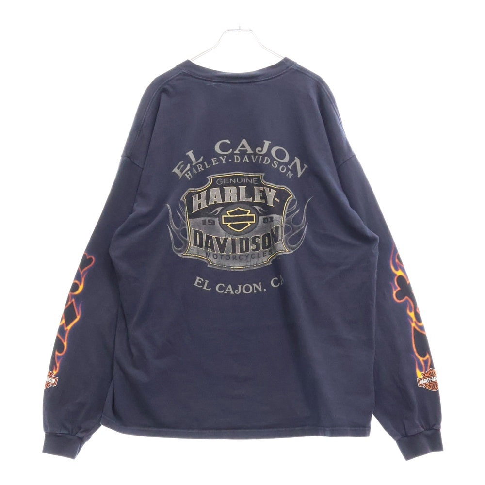 VINTAGE(ヴィンテージ) 00s Harley Davidson POKER ハーレーダビッドソン ポーカー フレイム ロングスリーブ 長袖シャツ ネイビー