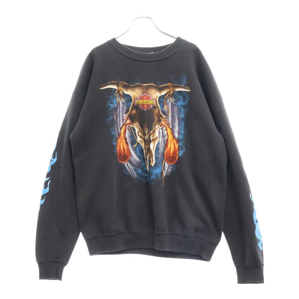VINTAGE(ヴィンテージ) 90S Harley Davidson BLUE FLAME フレイム プリント クルーネックスウェット ブラック