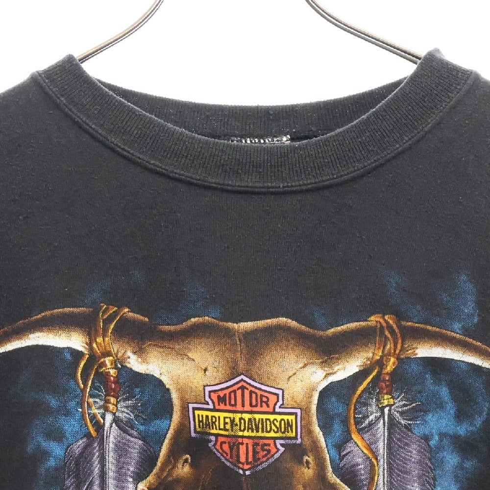 VINTAGE(ヴィンテージ) 90S Harley Davidson BLUE FLAME フレイム プリント クルーネックスウェット ブラック