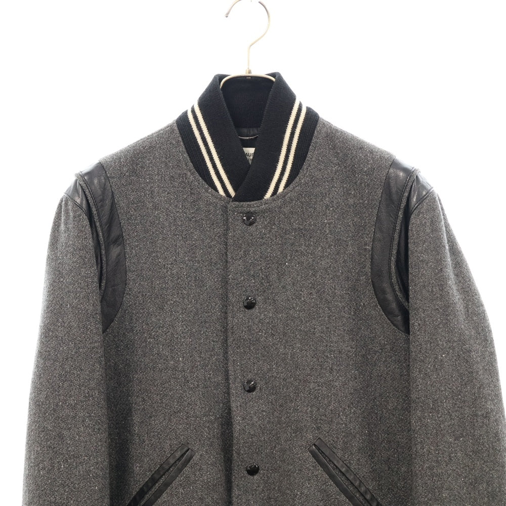 SAINT LAURENT PARIS(サンローランパリ) 14AW レザー切替 テディジャケット スタジャン ブルゾン グレー 354718 Y968F