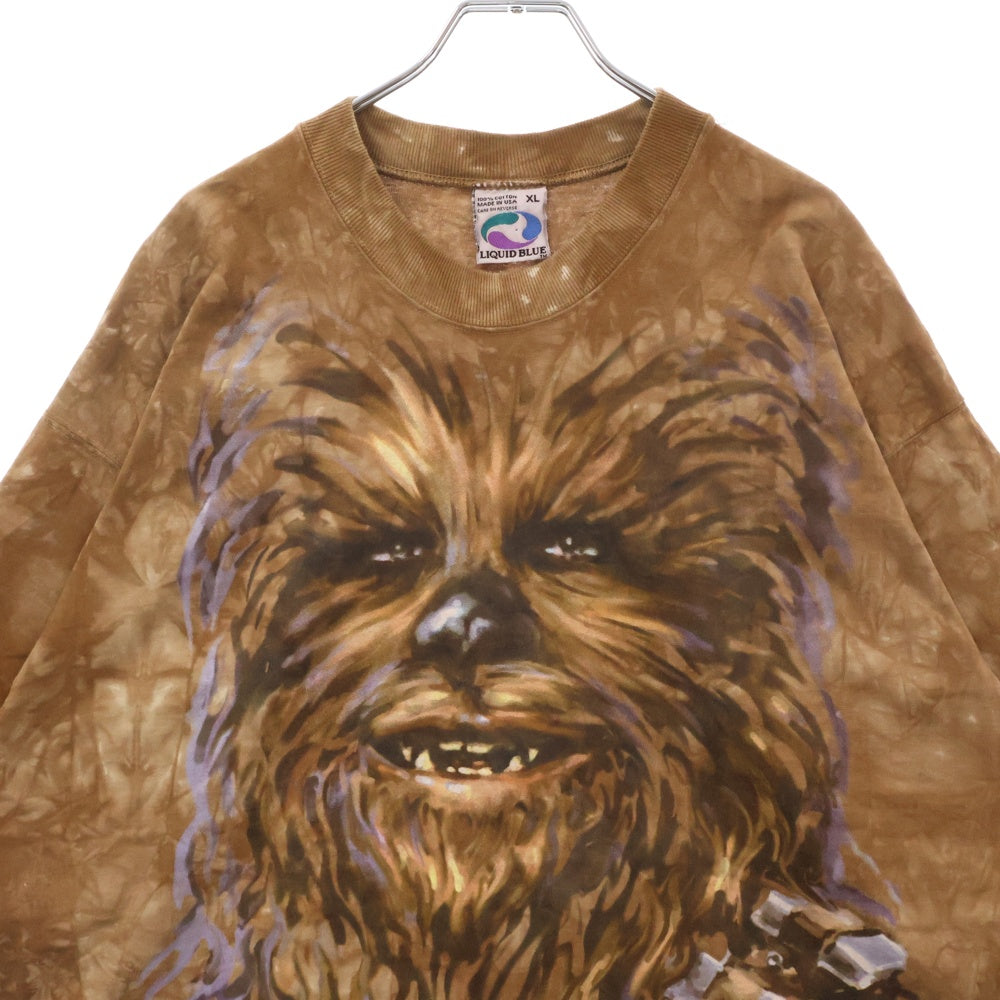 VINTAGE(ヴィンテージ) 90S Star Wars Chewbacca LIQUID BLUE リキッドブルー チューバッカ オーバープリント 半袖Tシャツ ブラウン