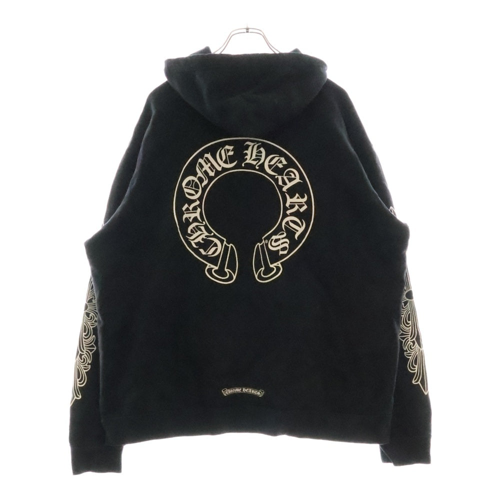 CHROME HEARTS(クロムハーツ) Horseshoe L/S Tee バックホースシュー 袖フローラルクロスプリント プルオーバーパーカー ブラック