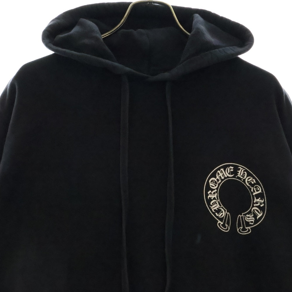 CHROME HEARTS(クロムハーツ) Horseshoe L/S Tee バックホースシュー 袖フローラルクロスプリント プルオーバーパーカー ブラック