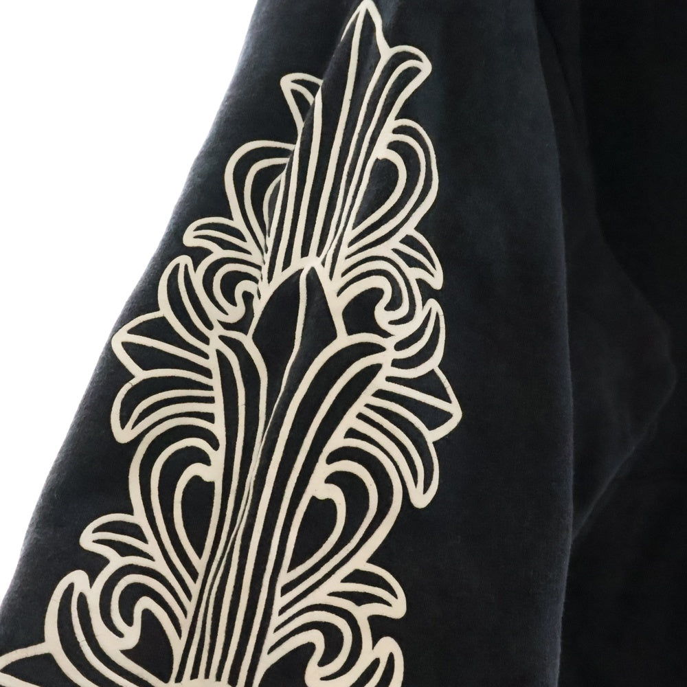 CHROME HEARTS(クロムハーツ) Horseshoe L/S Tee バックホースシュー 袖フローラルクロスプリント プルオーバーパーカー ブラック