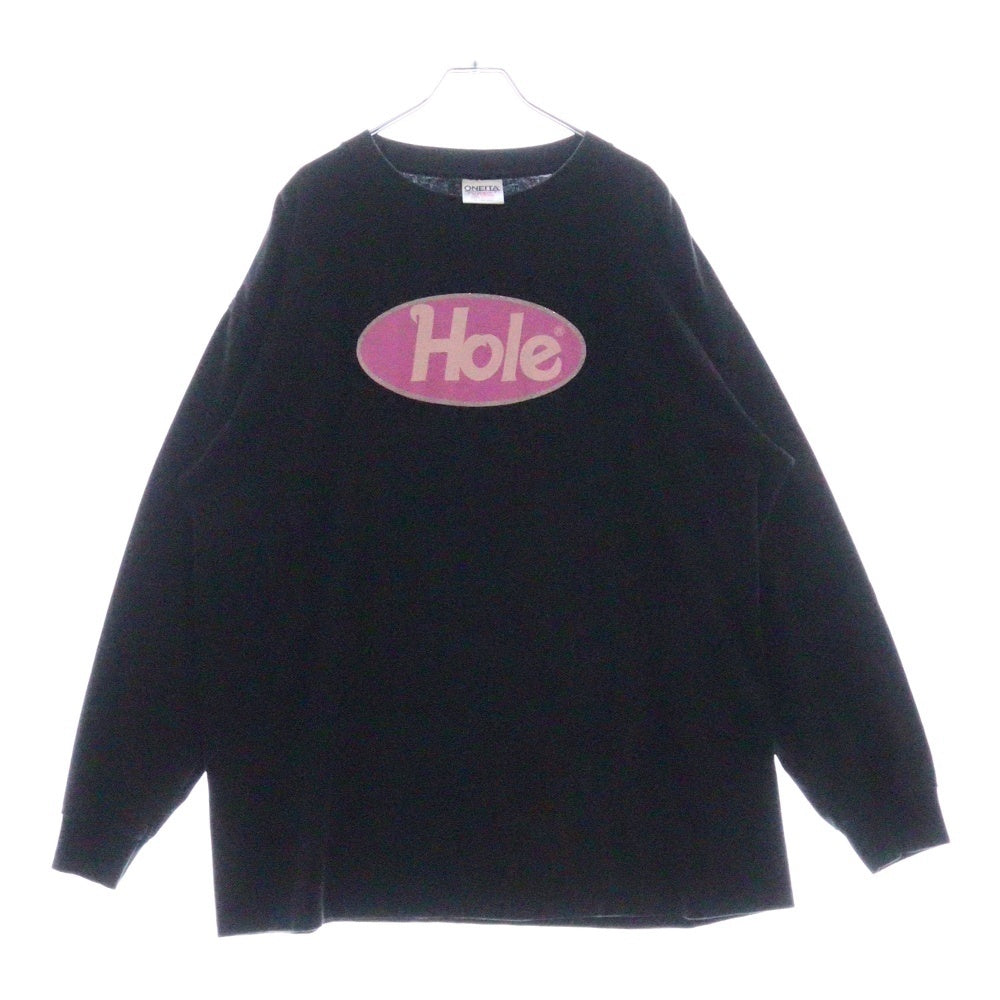 VINTAGE(ヴィンテージ) 90s Hole OVAL LOGO LS ONEITA ホール フロントプリント長袖Tシャツ 長袖カットソー ブラック