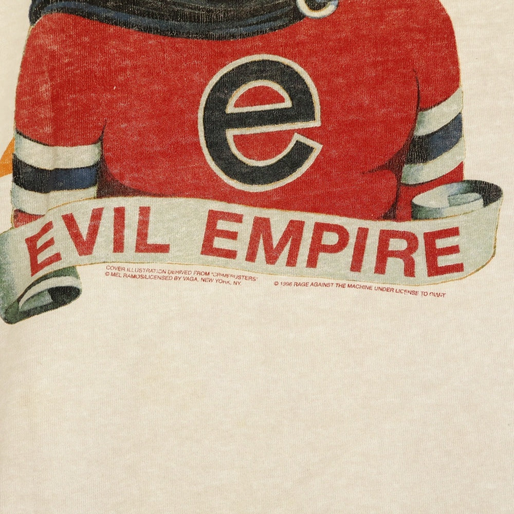 VINTAGE(ヴィンテージ) 90s RAGE AGAINST THE MACHINE EVIL EMPIRE RINGER レイジアゲインストザマシーン イービル・エンパイア リンガー Tシャツ 半袖カットソー ホワイト