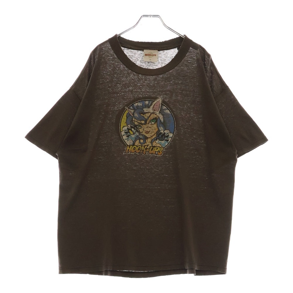 VINTAGE(ヴィンテージ) 90s HOOK UPS フロント プリント Tシャツ 半袖カットソー グレー