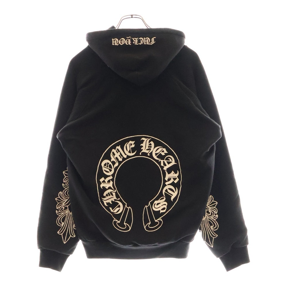 CHROME HEARTS(クロムハーツ) OLD SWTSHRT PLVR オールドモデル 袖フローラル ホースシュープリント サーマル裏地プルオーバーパーカー ブラック