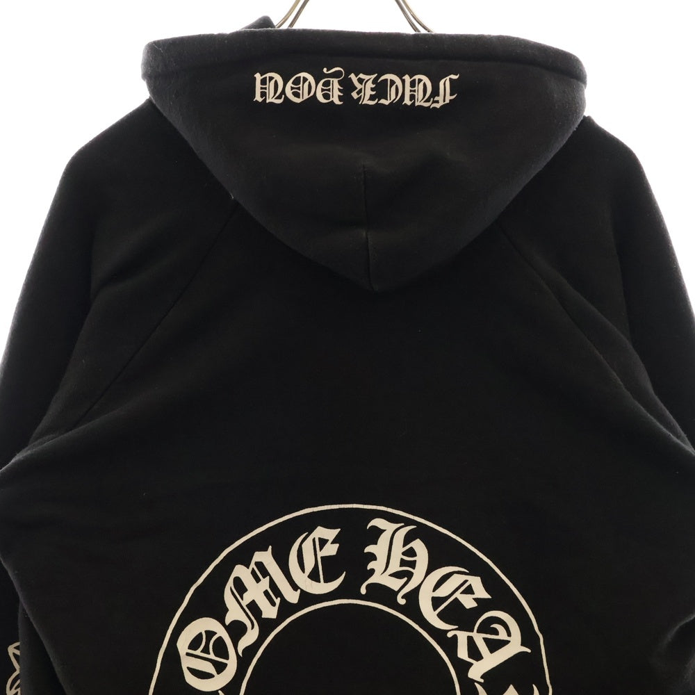 CHROME HEARTS(クロムハーツ) OLD SWTSHRT PLVR オールドモデル 袖フローラル ホースシュープリント サーマル裏地プルオーバーパーカー ブラック