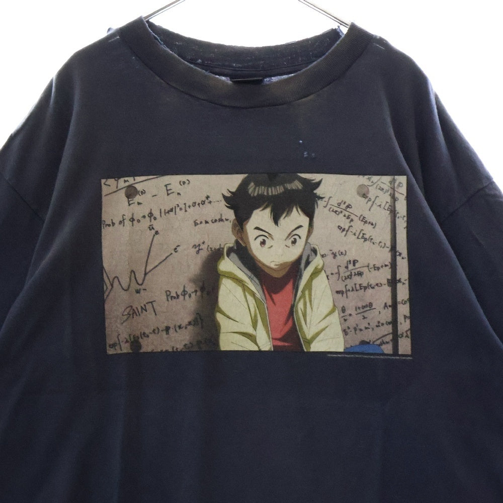 SAINT MICHAEL(セントマイケル) 24AW × PLUTO プルートゥ ダメージ加工 グラフィックプリント 半袖Tシャツ ネイビー SM-YS1-0000-C29