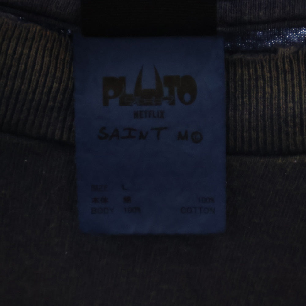 SAINT MICHAEL(セントマイケル) 24AW × PLUTO プルートゥ ダメージ加工 グラフィックプリント 半袖Tシャツ ネイビー SM-YS1-0000-C29