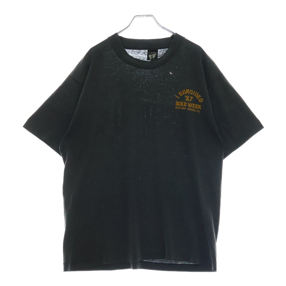 VINTAGE(ヴィンテージ) 80ー90s I SURUIUED 87 BIKE WEEK TEE フロントプリント半袖Tシャツ カットソー ブラック