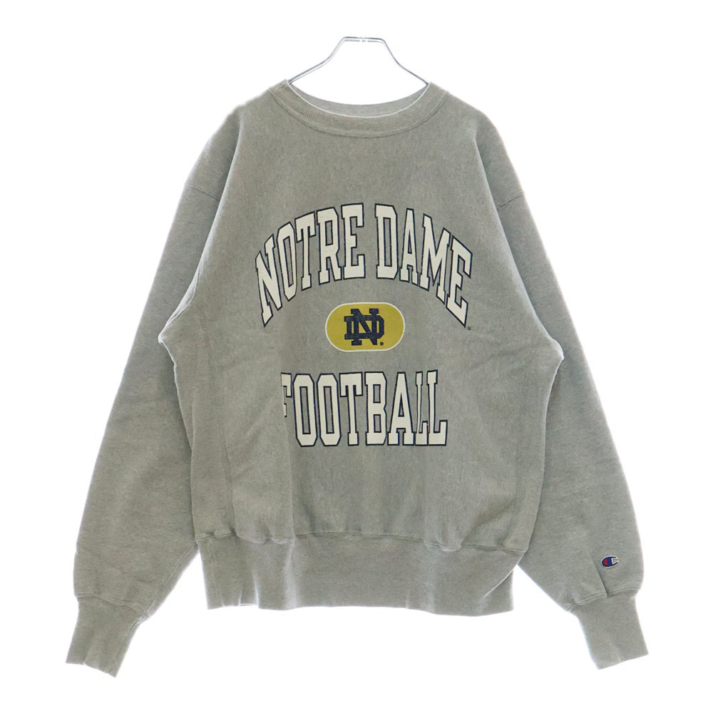 CHAMPION(チャンピオン) 90S 刺繍タグ NOTRE DAME REVERSE WEAVE カレッジロゴ 三段プリント リバースウィーブ クルーネックスウェット グレー