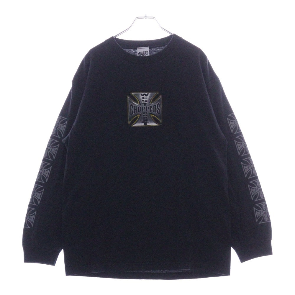 VINTAGE(ヴィンテージ) 90-00s WEST COAST CHOPPERS IRON CROSS LONG BEACH CA L/S ウェストコーストチョッパーズ アームプリント Tシャツ 長袖カットソー ブラック