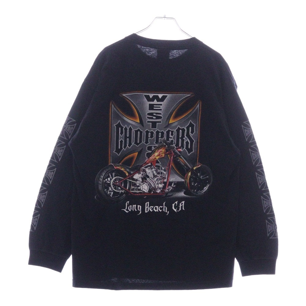 VINTAGE(ヴィンテージ) 90-00s WEST COAST CHOPPERS IRON CROSS LONG BEACH CA L/S ウェストコーストチョッパーズ アームプリント Tシャツ 長袖カットソー ブラック