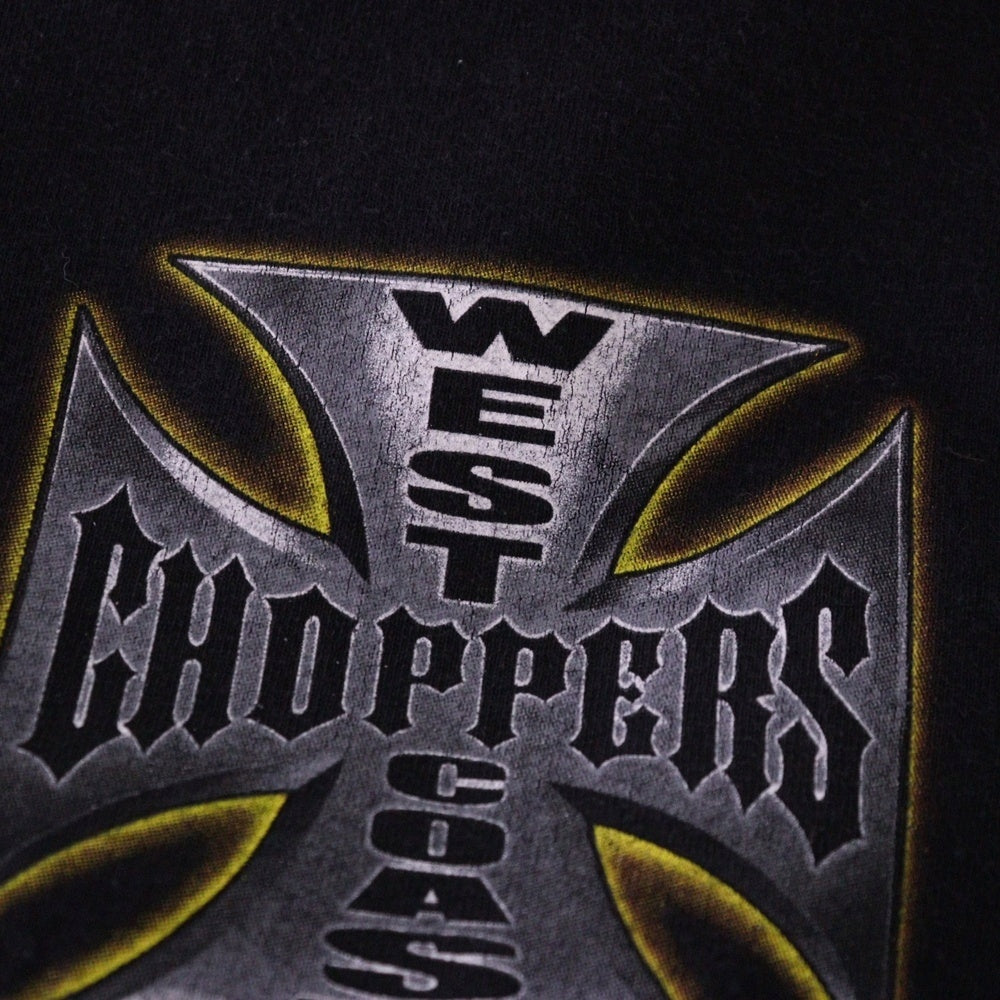 VINTAGE(ヴィンテージ) 90-00s WEST COAST CHOPPERS IRON CROSS LONG BEACH CA L/S ウェストコーストチョッパーズ アームプリント Tシャツ 長袖カットソー ブラック