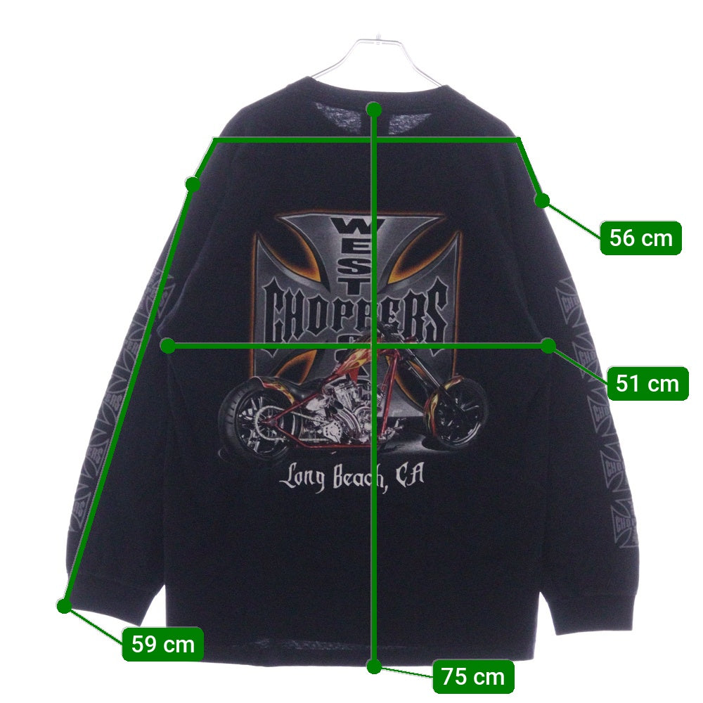 VINTAGE(ヴィンテージ) 90-00s WEST COAST CHOPPERS IRON CROSS LONG BEACH CA L/S ウェストコーストチョッパーズ アームプリント Tシャツ 長袖カットソー ブラック