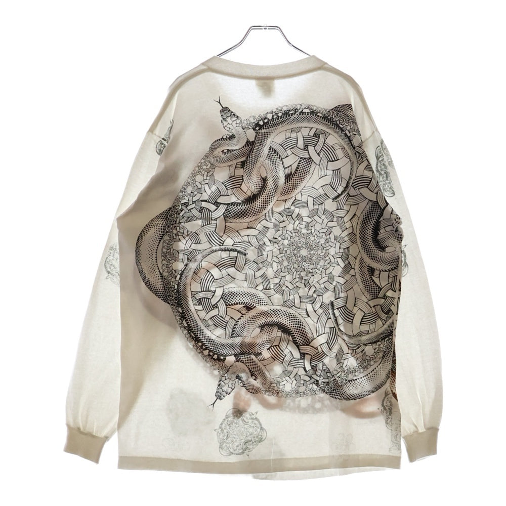VINTAGE(ヴィンテージ) 90S M.C. ESCHER SNAKE M.C エッシャー スネーク オーバープリント ロングスリーブ 長袖Tシャツ ホワイト