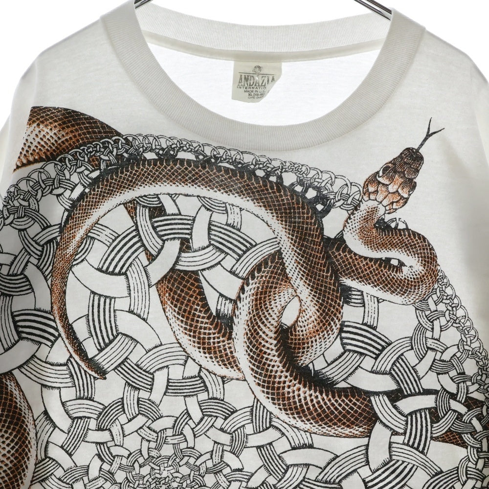 VINTAGE(ヴィンテージ) 90S M.C. ESCHER SNAKE M.C エッシャー スネーク オーバープリント ロングスリーブ 長袖Tシャツ ホワイト
