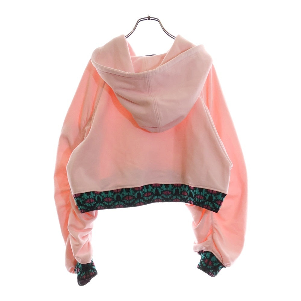 PRADA(プラダ) 21AW Cropped Hoodie In Pink ニット切り替え クロップド プルオーバーパーカー ピンク レディース 133637