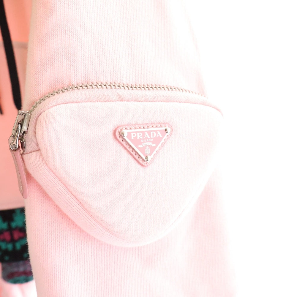 PRADA(プラダ) 21AW Cropped Hoodie In Pink ニット切り替え クロップド プルオーバーパーカー ピンク レディース 133637