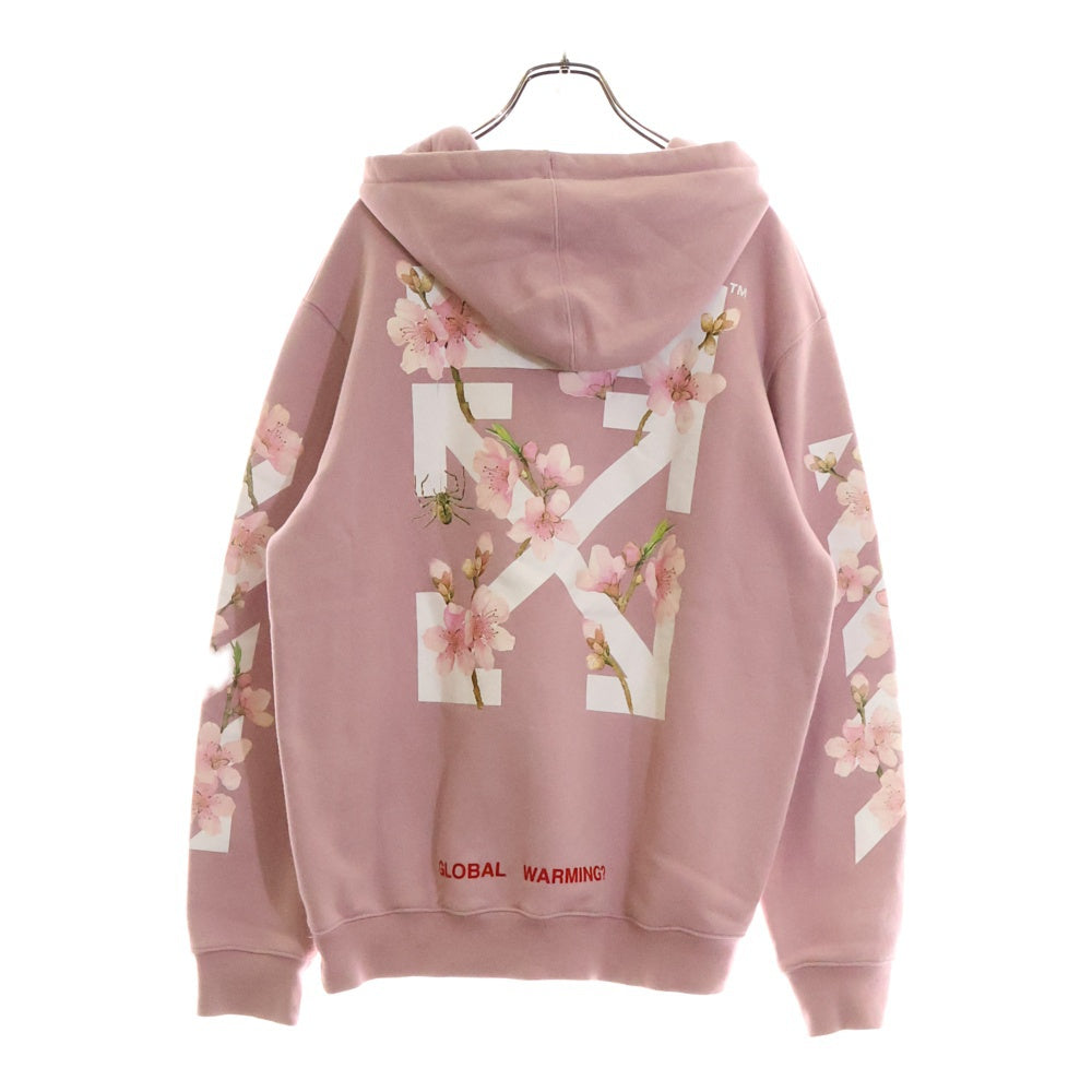 OFF-WHITE(オフホワイト) SSENSE Exclusive Pink Diagonal Cherry Hoodie チェリーブロッサム アローロゴプリント プルオーバーパーカー ピンク OWBB008E17003050
