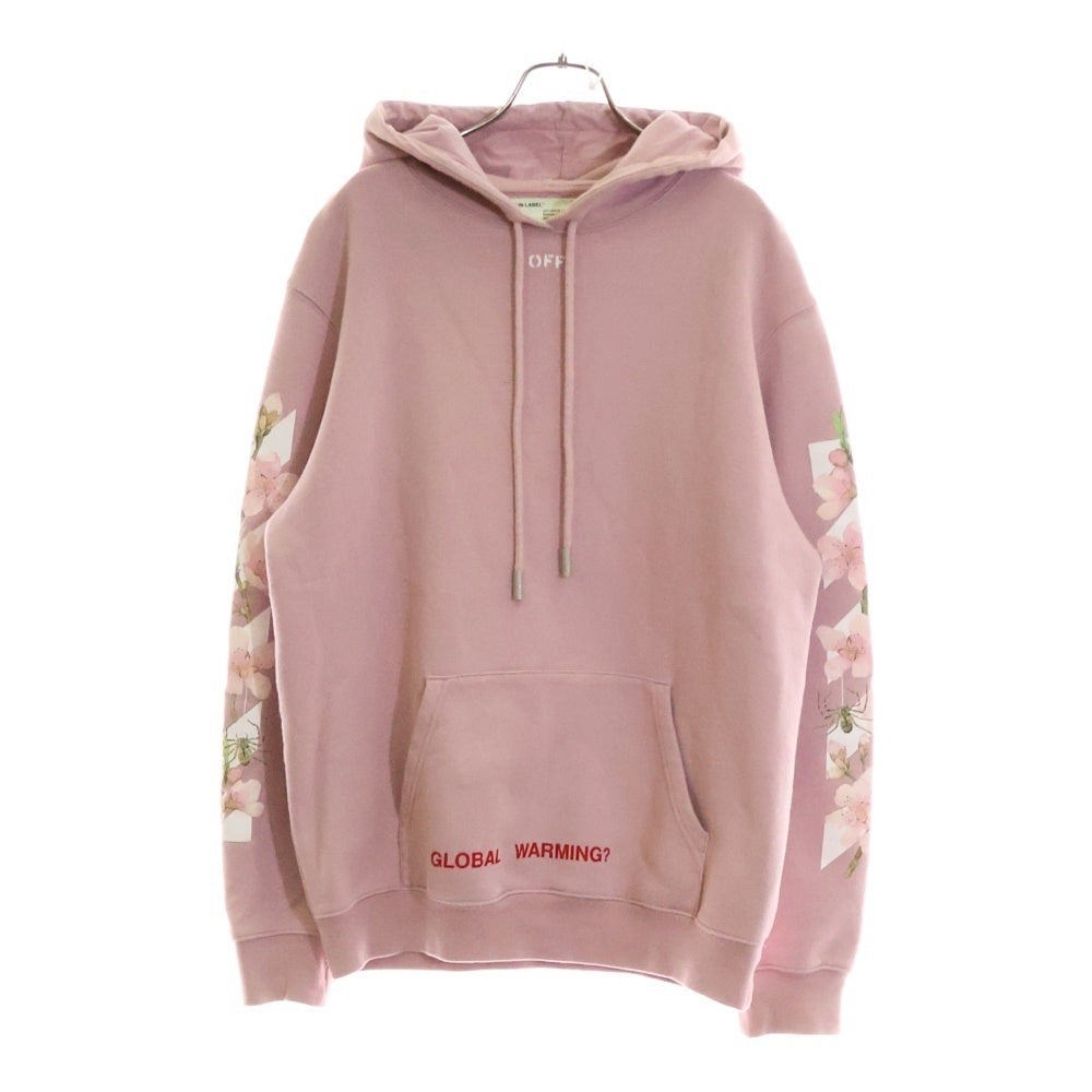 OFF-WHITE(オフホワイト) SSENSE Exclusive Pink Diagonal Cherry Hoodie チェリーブロッサム アローロゴプリント プルオーバーパーカー ピンク OWBB008E17003050