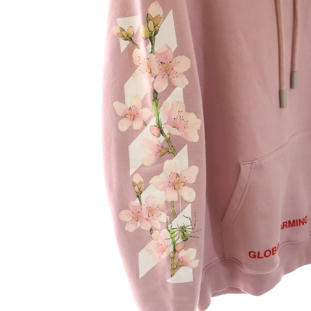 OFF-WHITE(オフホワイト) SSENSE Exclusive Pink Diagonal Cherry Hoodie チェリーブロッサム アローロゴプリント プルオーバーパーカー ピンク OWBB008E17003050