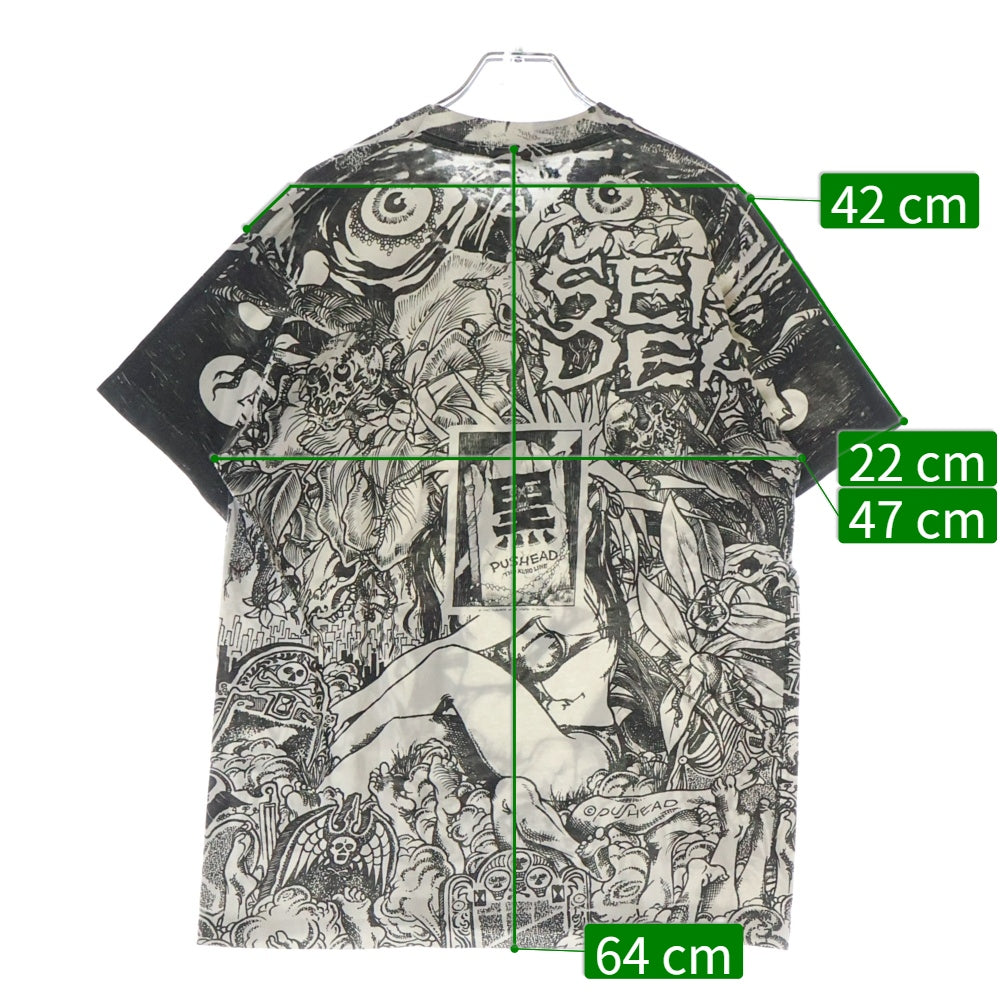 VINTAGE(ヴィンテージ) 90s SEPTIC DEATH PUSHEAD The Kuro Line 総柄半袖Tシャツ セプティックデス パスヘッド