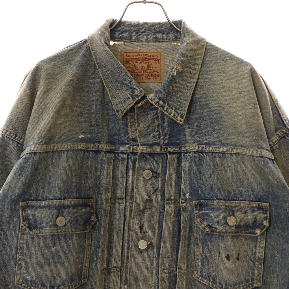 SAINT MICHAEL(セントマイケル) 23AW × BerBerJin DENIM JACKET ベルベルジン 2nd タイプ ダメージ加工 デニムジャケット インディゴ SM-A23-0000-C17