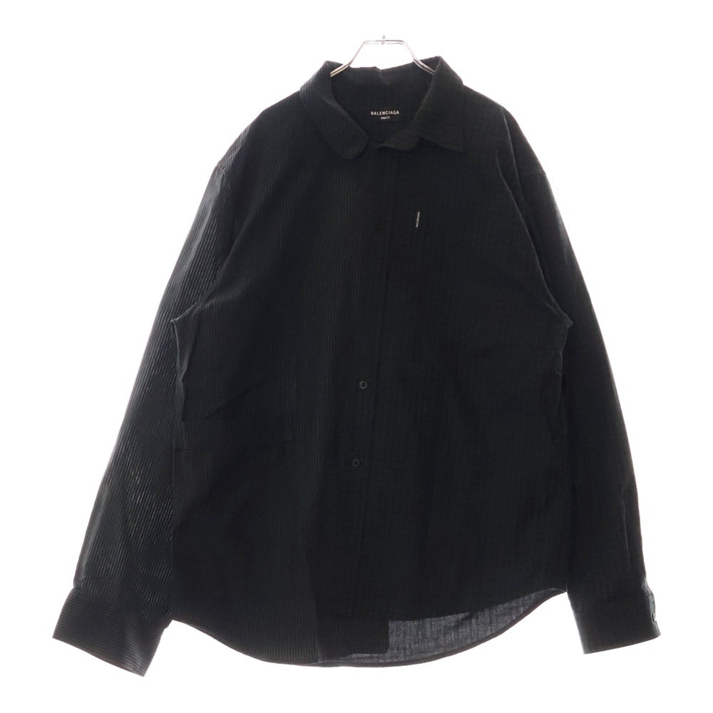 BALENCIAGA(バレンシアガ) 21SS 50/50 Pyjama Shirt アシンメトリー ドッキングデザイン パジャマシャツ グリーン 658854 TKO07