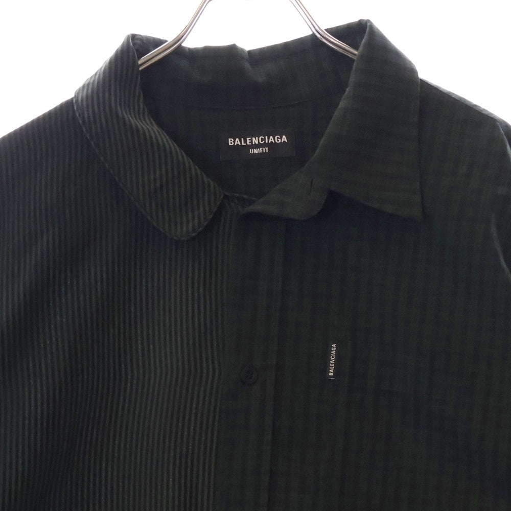 BALENCIAGA(バレンシアガ) 21SS 50/50 Pyjama Shirt アシンメトリー ドッキングデザイン パジャマシャツ グリーン 658854 TKO07