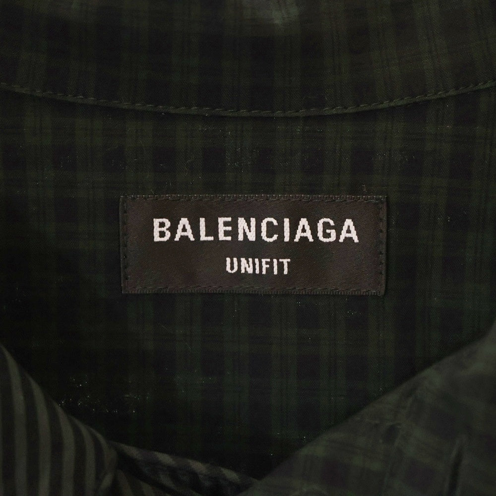 BALENCIAGA(バレンシアガ) 21SS 50/50 Pyjama Shirt アシンメトリー ドッキングデザイン パジャマシャツ グリーン 658854 TKO07