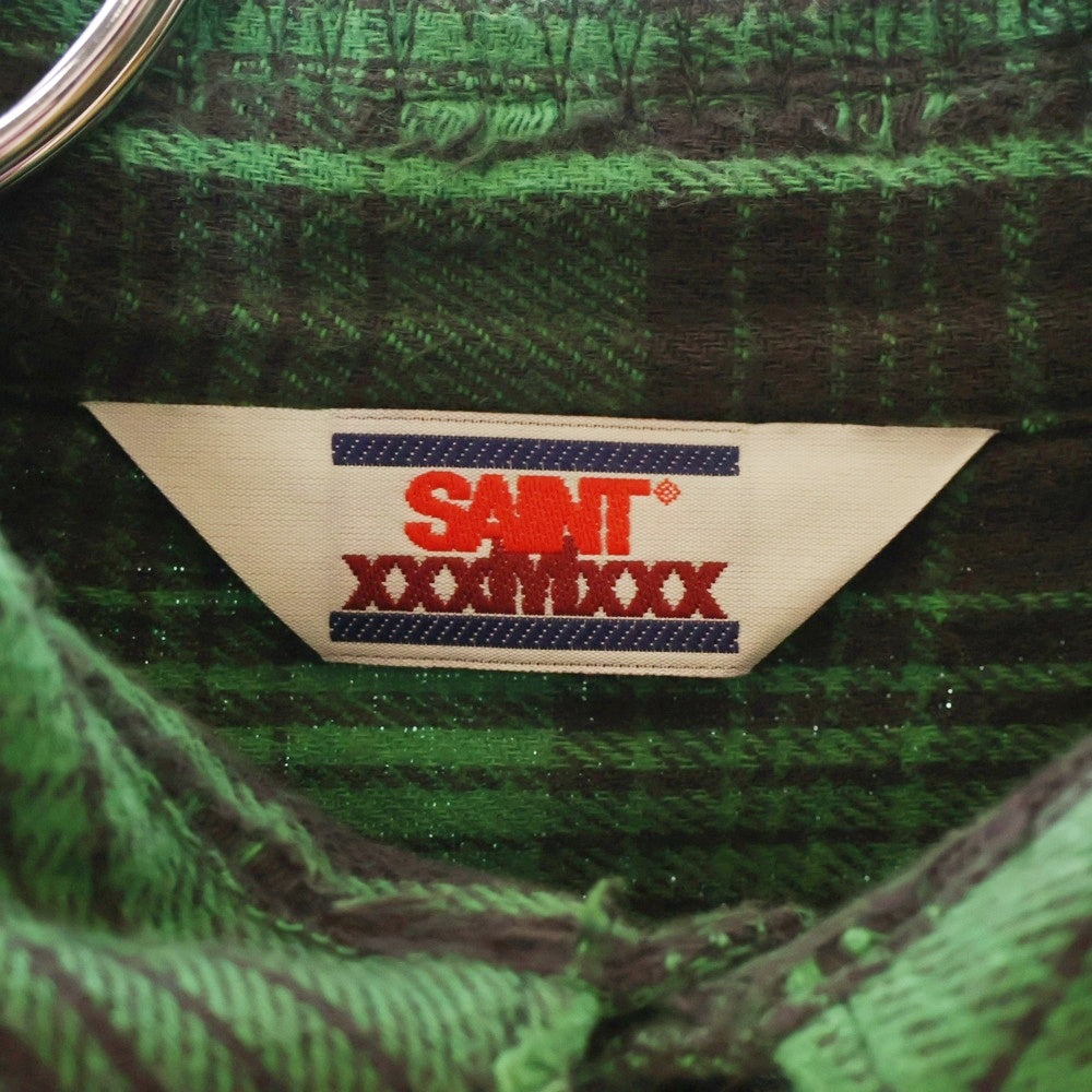 SAINT MICHAEL(セントマイケル) 24SS FRNL CHECK SHIRT カットオフ加工 フランネルシャツ グリーン SM-YS8-0000-024